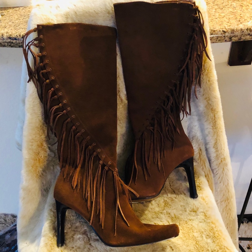 Nordstrom Mia Brown Suede Fringe Boots Sz 9